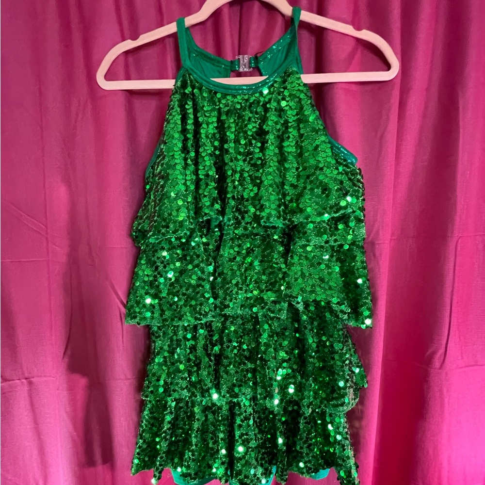 Cute sequin green dress with built-in shorts underneath.